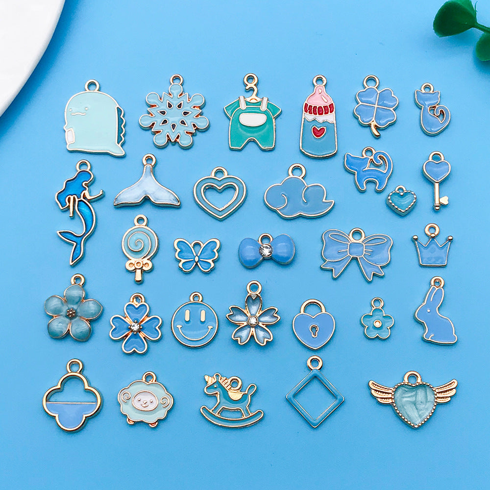 Wholesale Lake Blue Drip Oil Alloy Cartoon Animal Flower DIY Necklace Bracelet Pendant